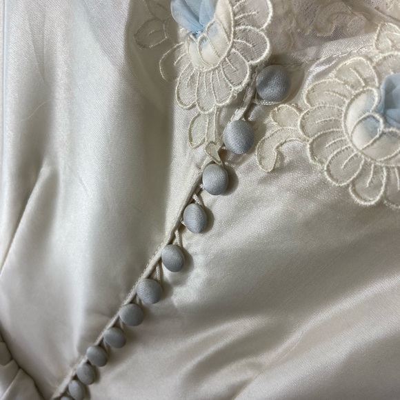 Vintage Party Dress 1950's White Communion Flower Girl Blue Floral Cottage Core - Picture 11 of 15